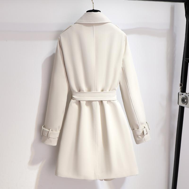 Women's Short Trench Coat Beige Double Breasted Polyester - 2