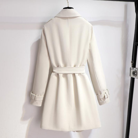 Women's Short Trench Coat Beige Double Breasted Polyester - 2