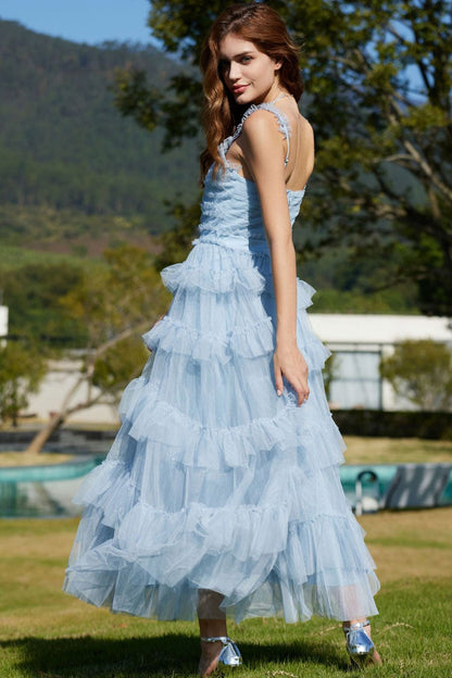 Women's Evening Maxi Dress Pale Blue Tulle 5
