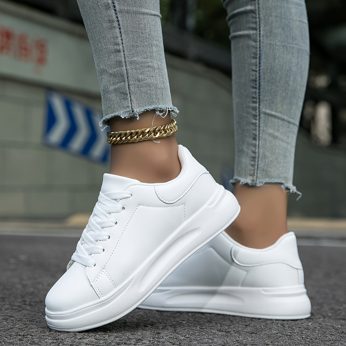 Women's Faux Leather White Sneakers – Minimalist Low-Top Design for All-Day Comfort 0