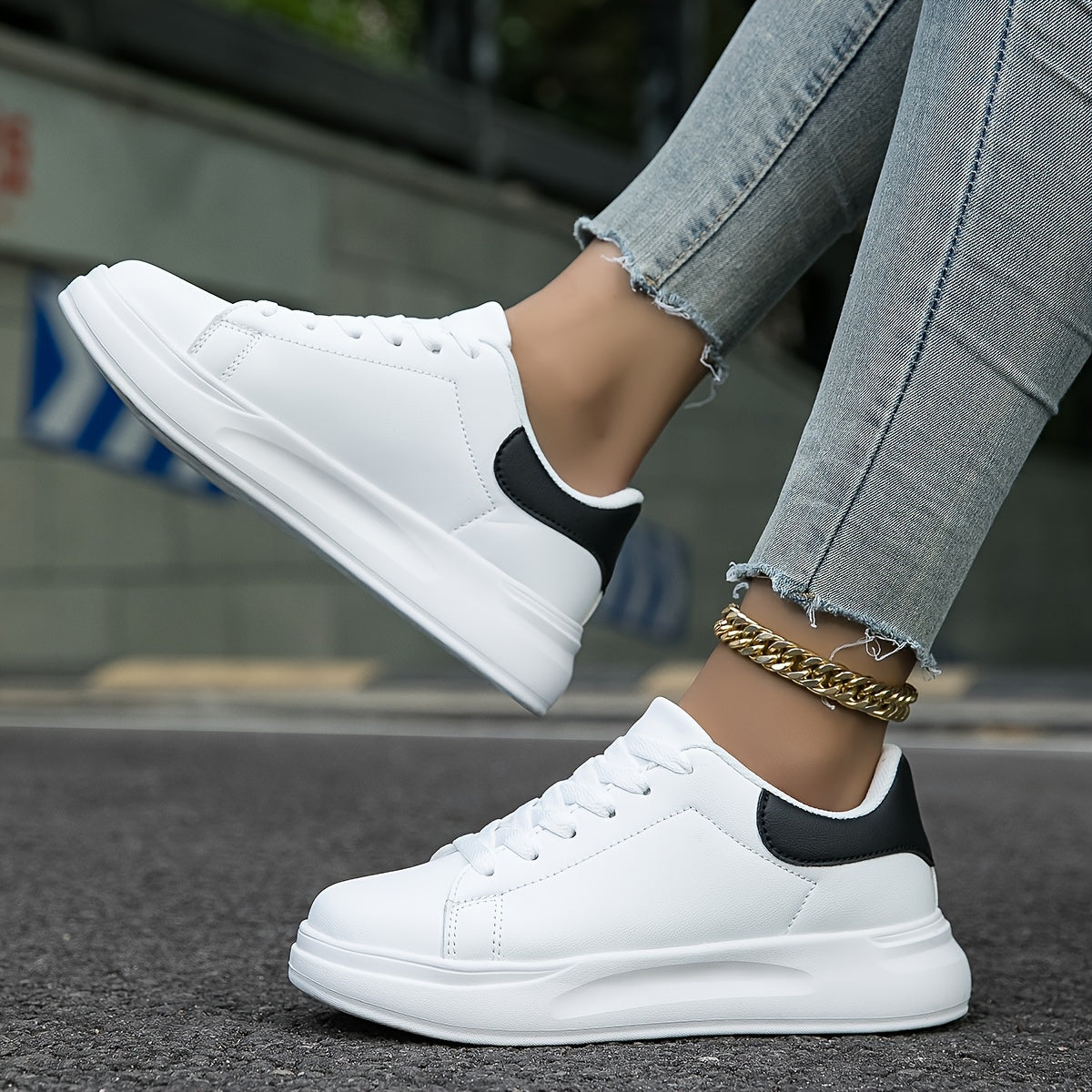 Women's Faux Leather White Sneakers – Minimalist Low-Top Design for All-Day Comfort 1