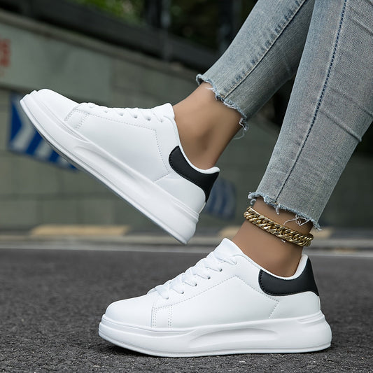 Women's Faux Leather White Sneakers – Minimalist Low-Top Design for All-Day Comfort 1