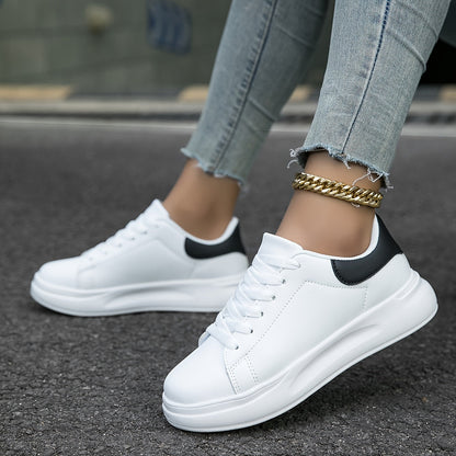 Women's Faux Leather White Sneakers – Minimalist Low-Top Design for All-Day Comfort 3