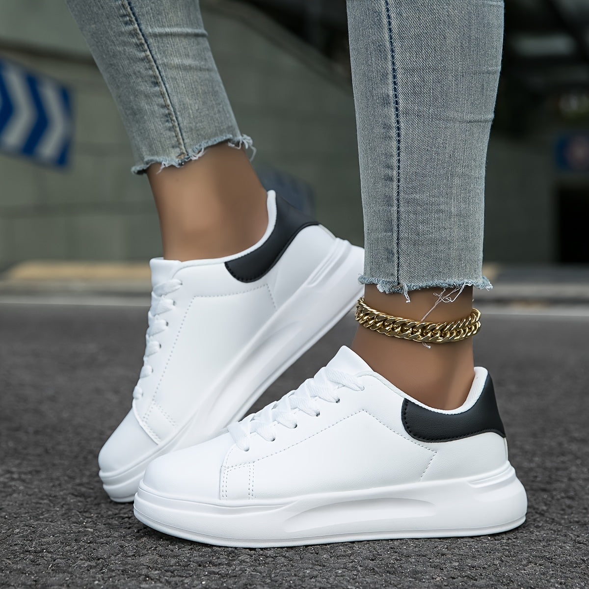 Women's Faux Leather White Sneakers – Minimalist Low-Top Design for All-Day Comfort 5