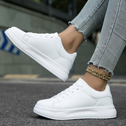 Women's Faux Leather White Sneakers – Minimalist Low-Top Design for All-Day Comfort 6