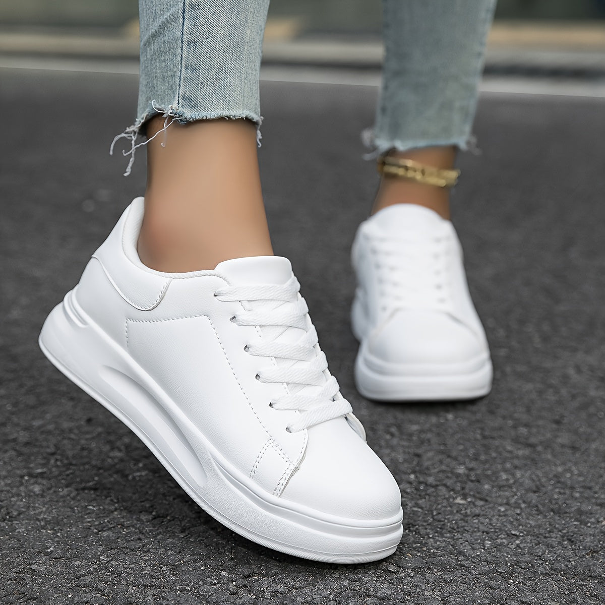 Women's Faux Leather White Sneakers – Minimalist Low-Top Design for All-Day Comfort 7