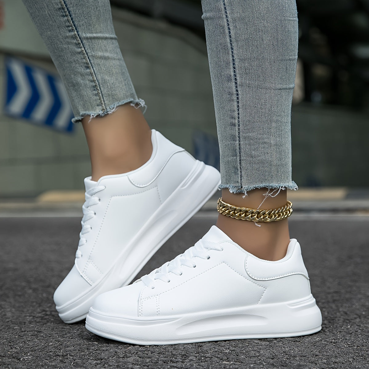 Women's Faux Leather White Sneakers – Minimalist Low-Top Design for All-Day Comfort 8