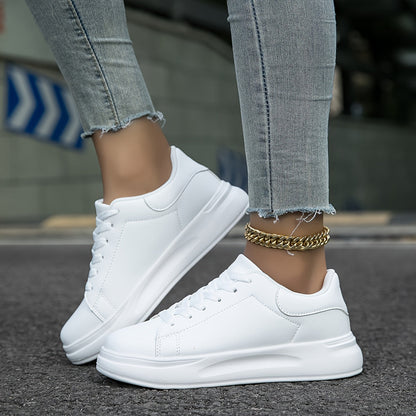 Women's Faux Leather White Sneakers – Minimalist Low-Top Design for All-Day Comfort 8