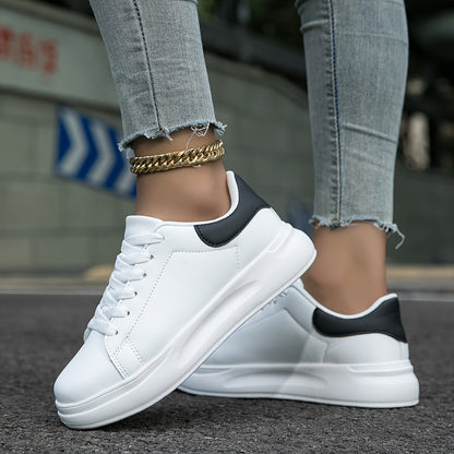 Women's Faux Leather White Sneakers – Minimalist Low-Top Design for All-Day Comfort 9