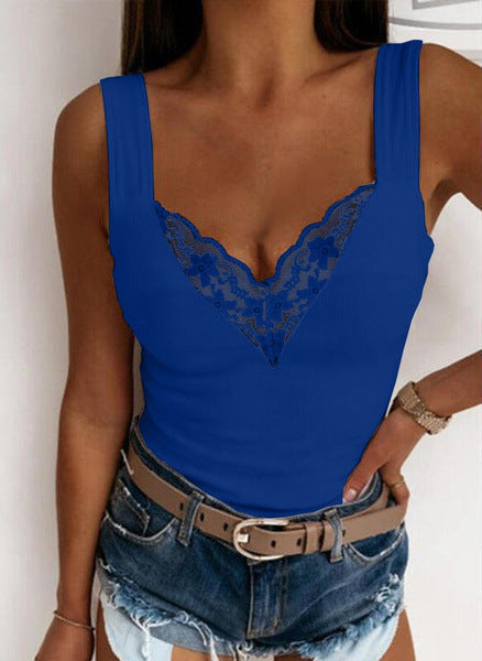 Women's Fitted Sleeveless Lace V-Neck Top – Lightweight Casual Summer Wear 3