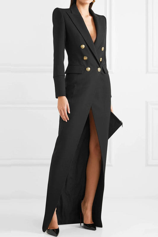 Women's Formal Maxi Dress Black Polyester Blazer Style 0