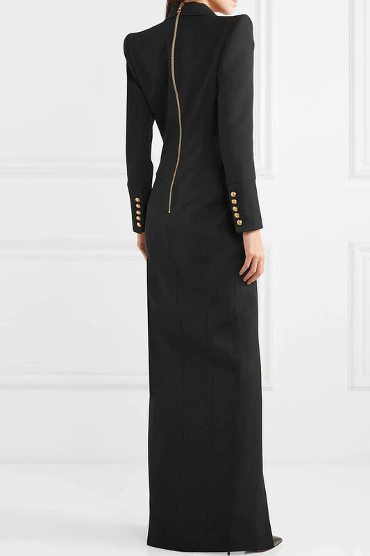 Women's Formal Maxi Dress Black Polyester Blazer Style 1