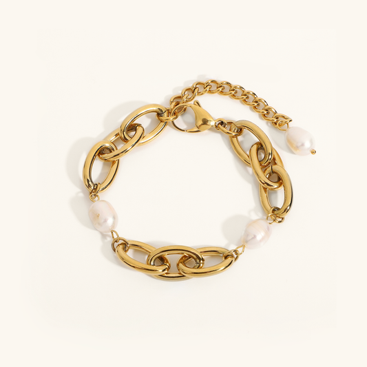 Women's Freshwater Pearl Bracelet Gold Stainless Steel 0