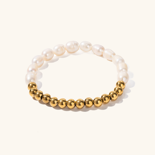 Women's Freshwater Pearl Bracelet Gold Stainless Steel 0