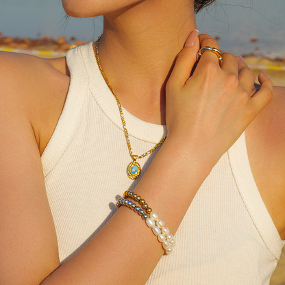 Women's Freshwater Pearl Bracelet Gold Stainless Steel 3