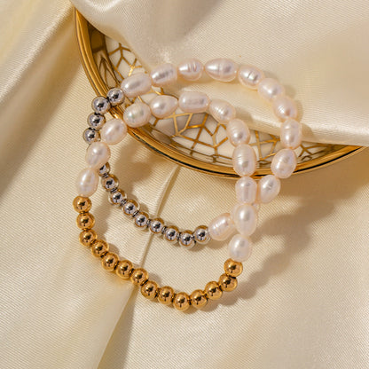 Women's Freshwater Pearl Bracelet Gold Stainless Steel 5