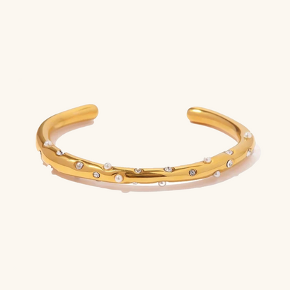 Women's Gold Bangle 18k Stainless Steel with Diamonds and Pearls 0