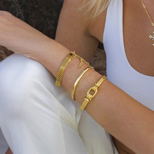 Women's Gold Bangle Bracelet Knot Design Stainless Steel 1