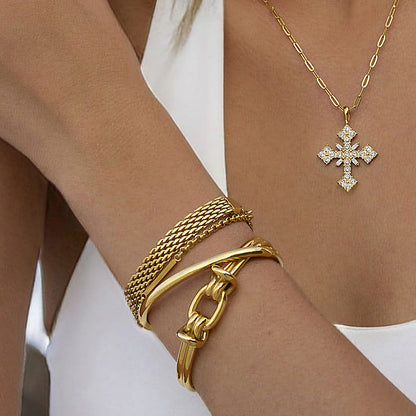 Women's Gold Bangle Bracelet Knot Design Stainless Steel 2