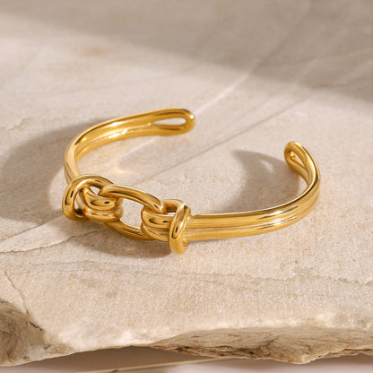 Women's Gold Bangle Bracelet Knot Design Stainless Steel 4