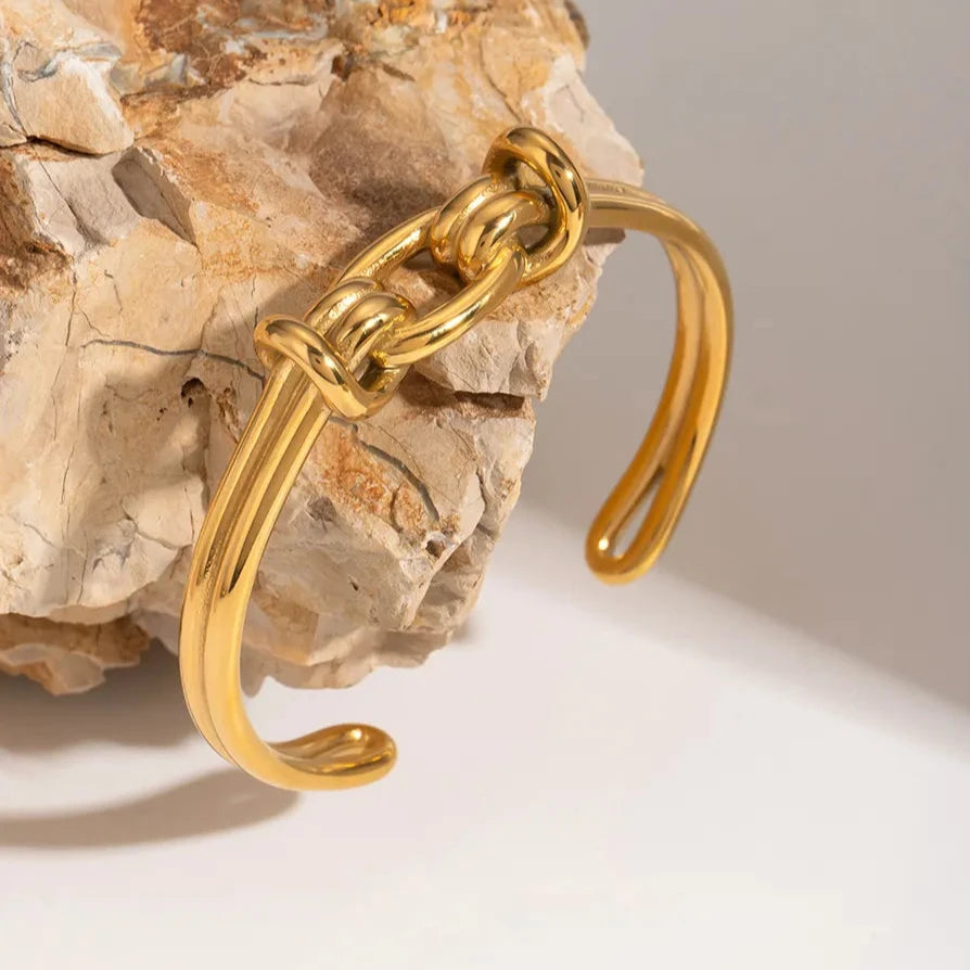 Women's Gold Bangle Bracelet Knot Design Stainless Steel 6