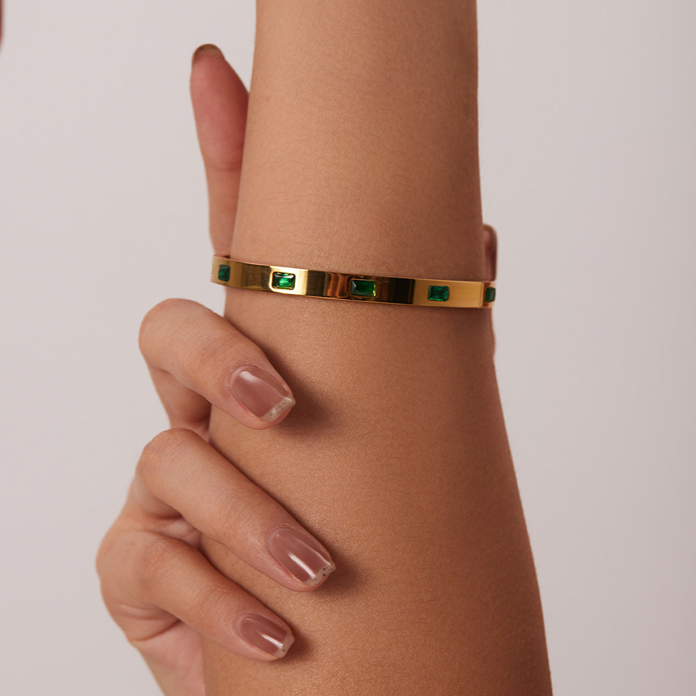 Women's Gold Bangle Bracelet Waterproof Stainless Steel with Diamond Simulants 1