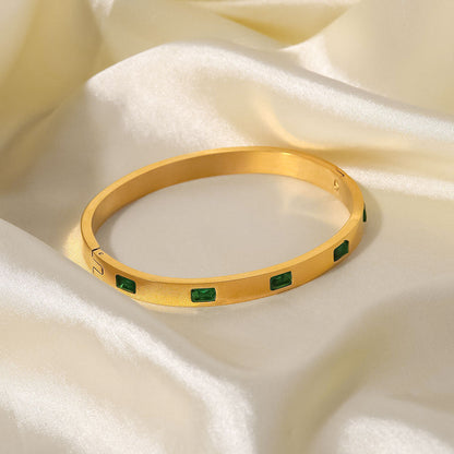 Women's Gold Bangle Bracelet Waterproof Stainless Steel with Diamond Simulants 3