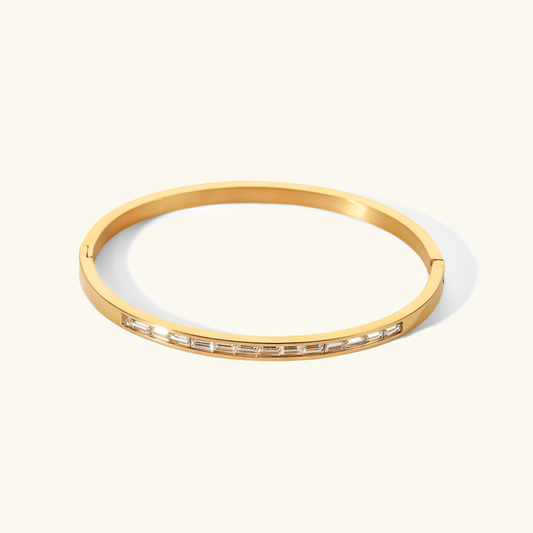 Women's Gold Bangle Bracelet with Diamond Simulants Stainless Steel 0