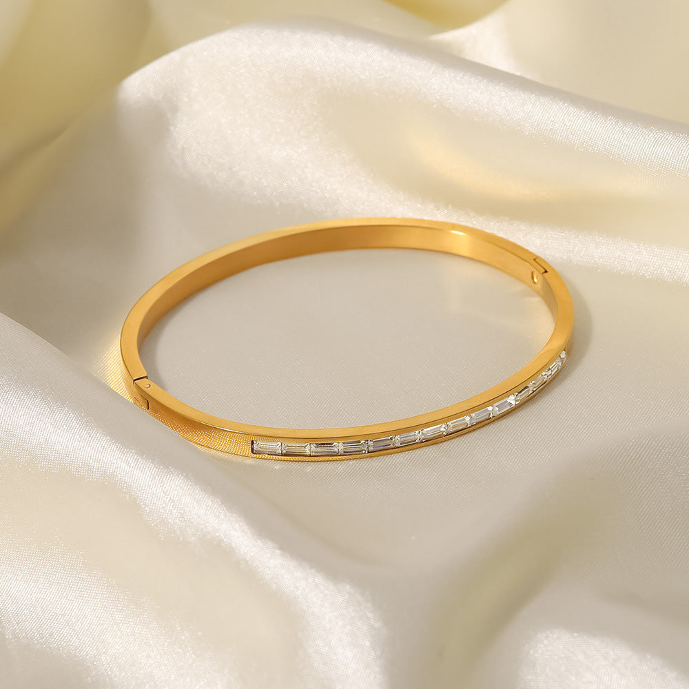 Women's Gold Bangle Bracelet with Diamond Simulants Stainless Steel 3