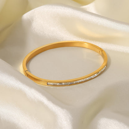 Women's Gold Bangle Bracelet with Diamond Simulants Stainless Steel 3