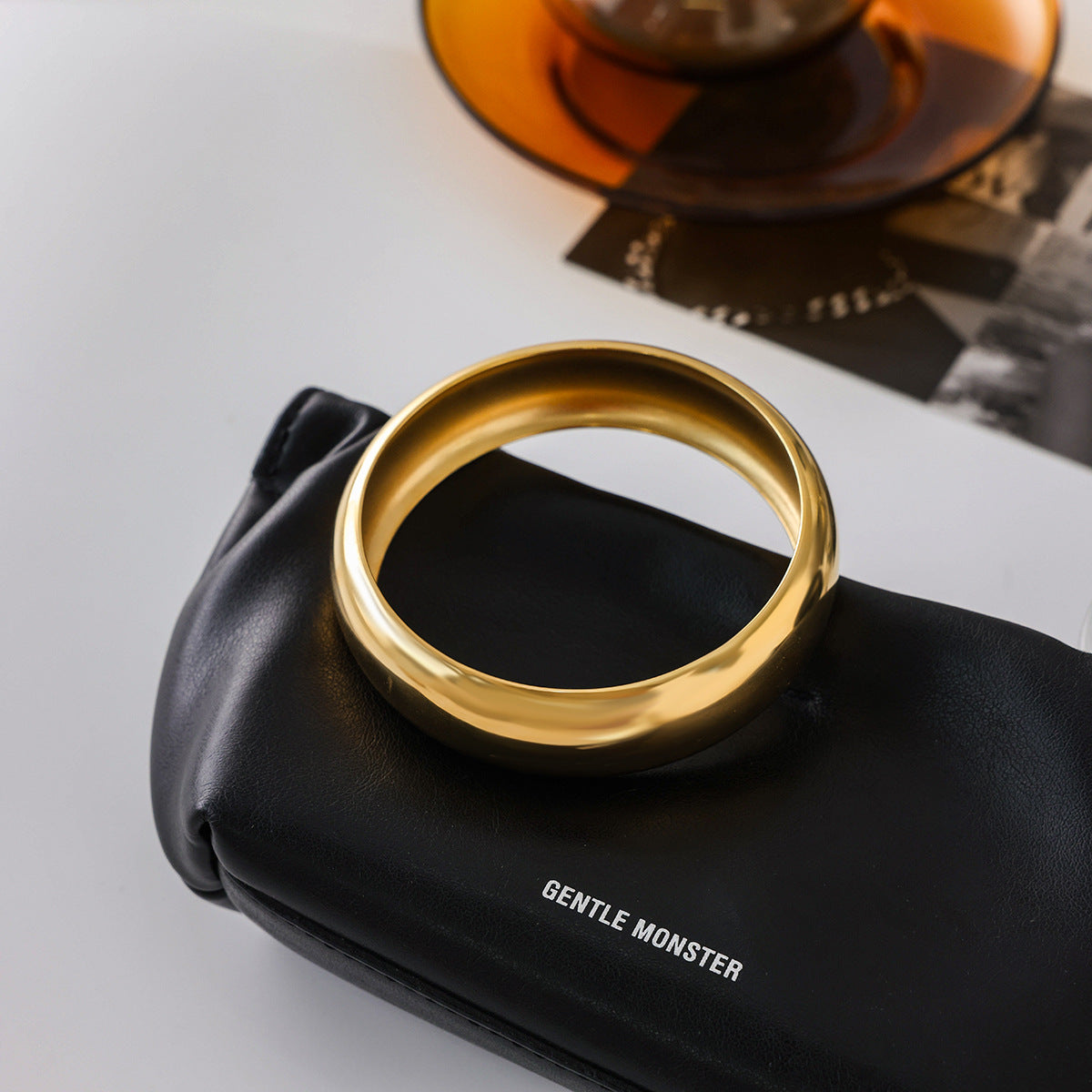 Women's Gold Bangle Smooth Stainless Steel-Plated 18k Gold 4