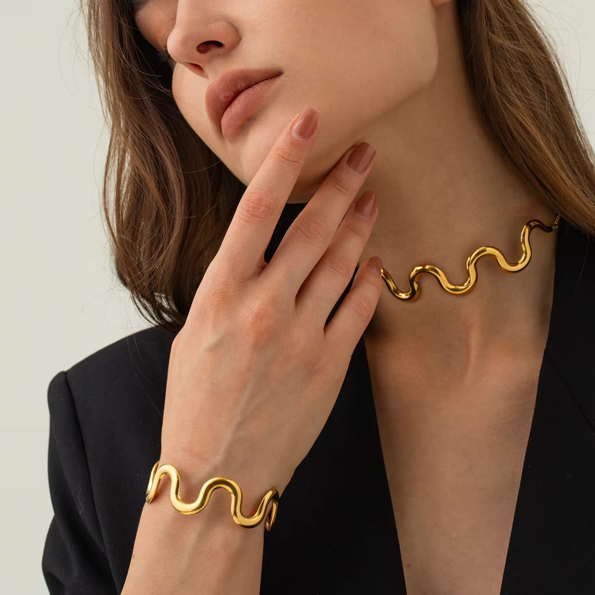 Women's Gold Bangle Twisted Stainless Steel 18k 6