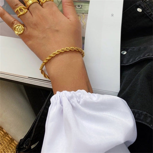 Women's Gold Bracelet 18K Plated Stainless Steel Rope Chain 1