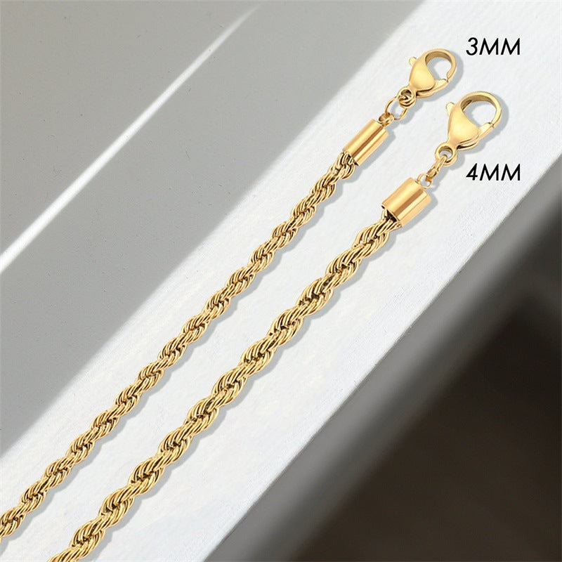 Women's Gold Bracelet 18K Plated Stainless Steel Rope Chain 3