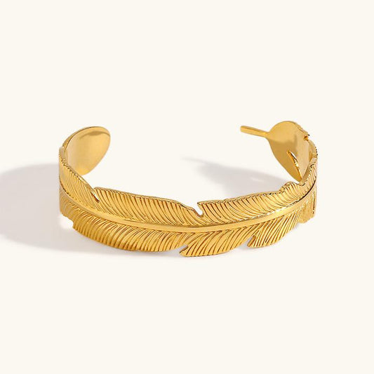 Women's Gold Bracelet 18K Waterproof Stainless Steel Angel's Feather Design 0