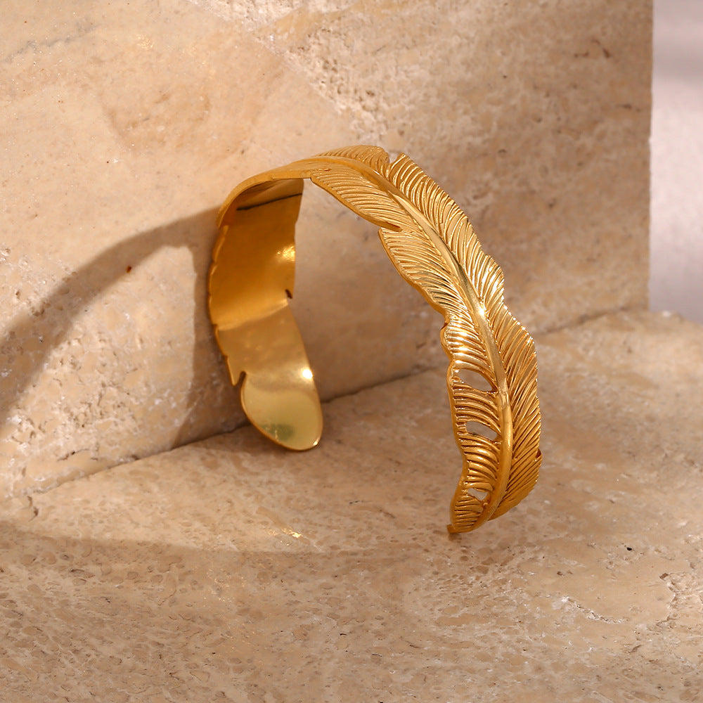 Women's Gold Bracelet 18K Waterproof Stainless Steel Angel's Feather Design 3