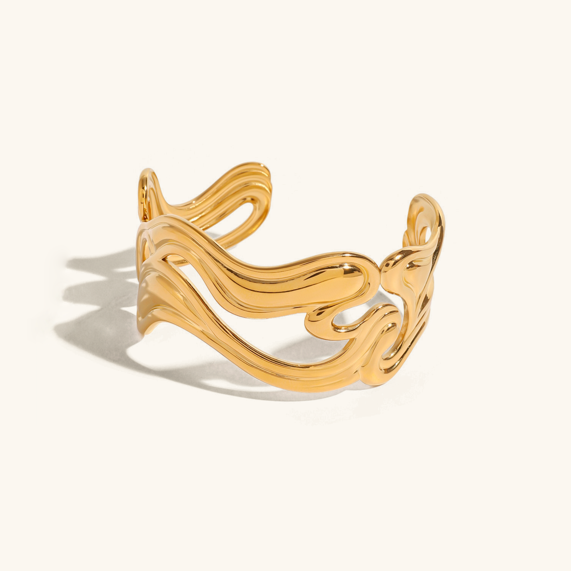 Women's Gold Bracelet Stainless Steel Open-Ended Wavy Design 0