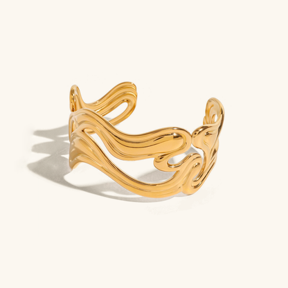 Women's Gold Bracelet Stainless Steel Open-Ended Wavy Design 0