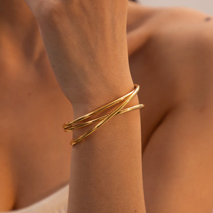 Women's Gold Bracelet Stainless Steel with Diamond Simulants and Pearls 1