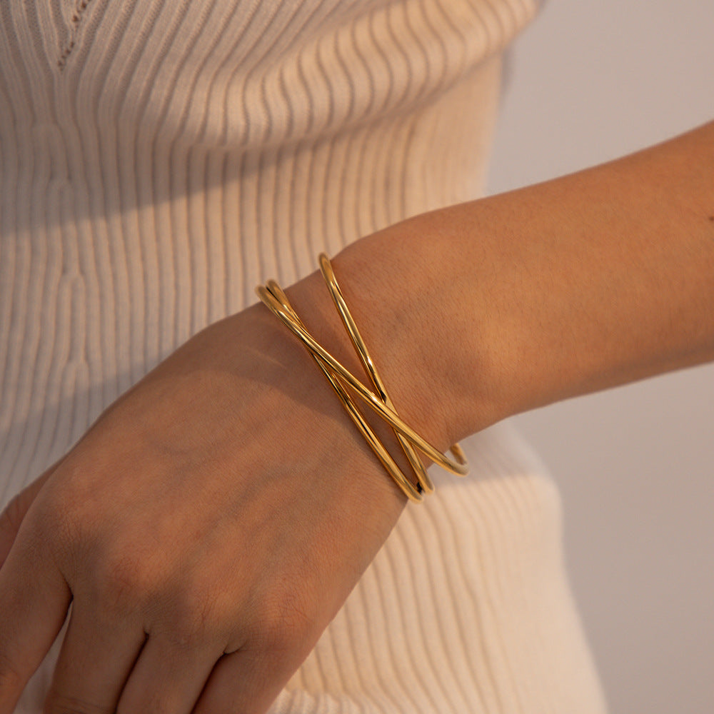 Women's Gold Bracelet Stainless Steel with Diamond Simulants and Pearls 5