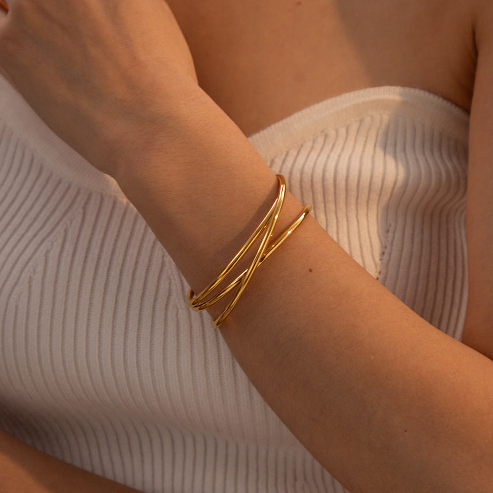 Women's Gold Bracelet Stainless Steel with Diamond Simulants and Pearls 7