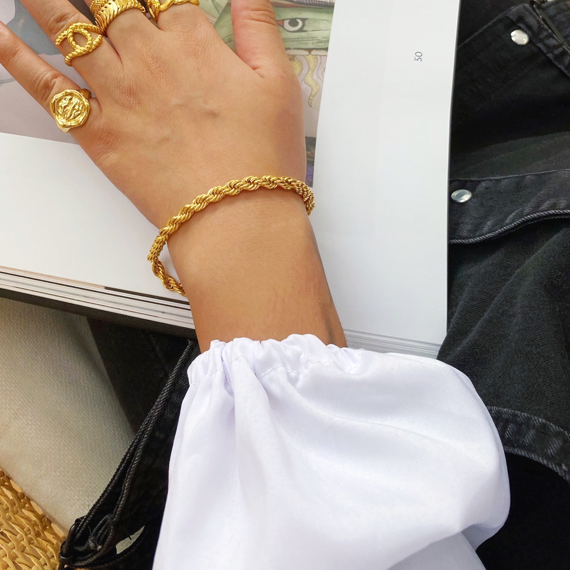 Women's Gold Bracelet Twisted Rope Design Stainless Steel 1