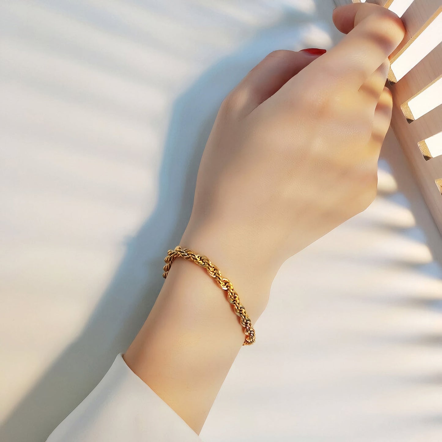Women's Gold Bracelet Twisted Rope Design Stainless Steel 3