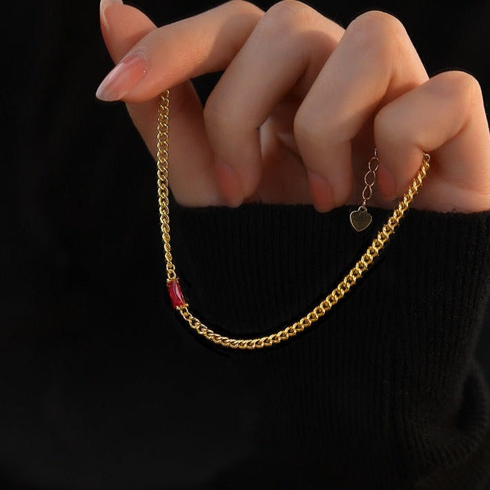 Women's Gold Bracelet with Ruby Charm Hypoallergenic Sterling Silver 2