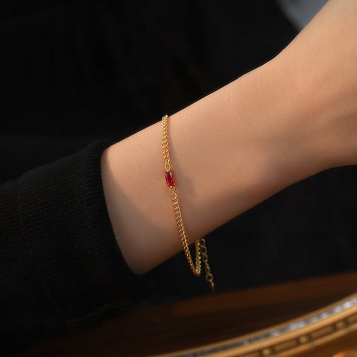 Women's Gold Bracelet with Ruby Charm Hypoallergenic Sterling Silver 3