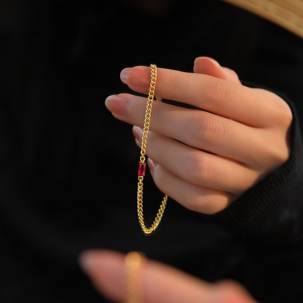 Women's Gold Bracelet with Ruby Charm Hypoallergenic Sterling Silver 5