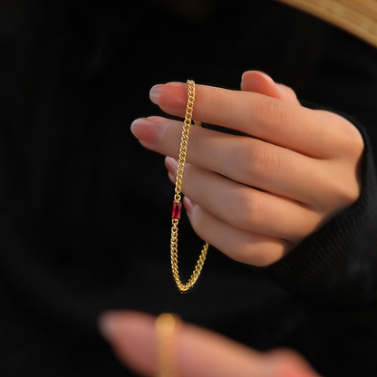 Women's Gold Bracelet with Ruby Charm Hypoallergenic Sterling Silver 5