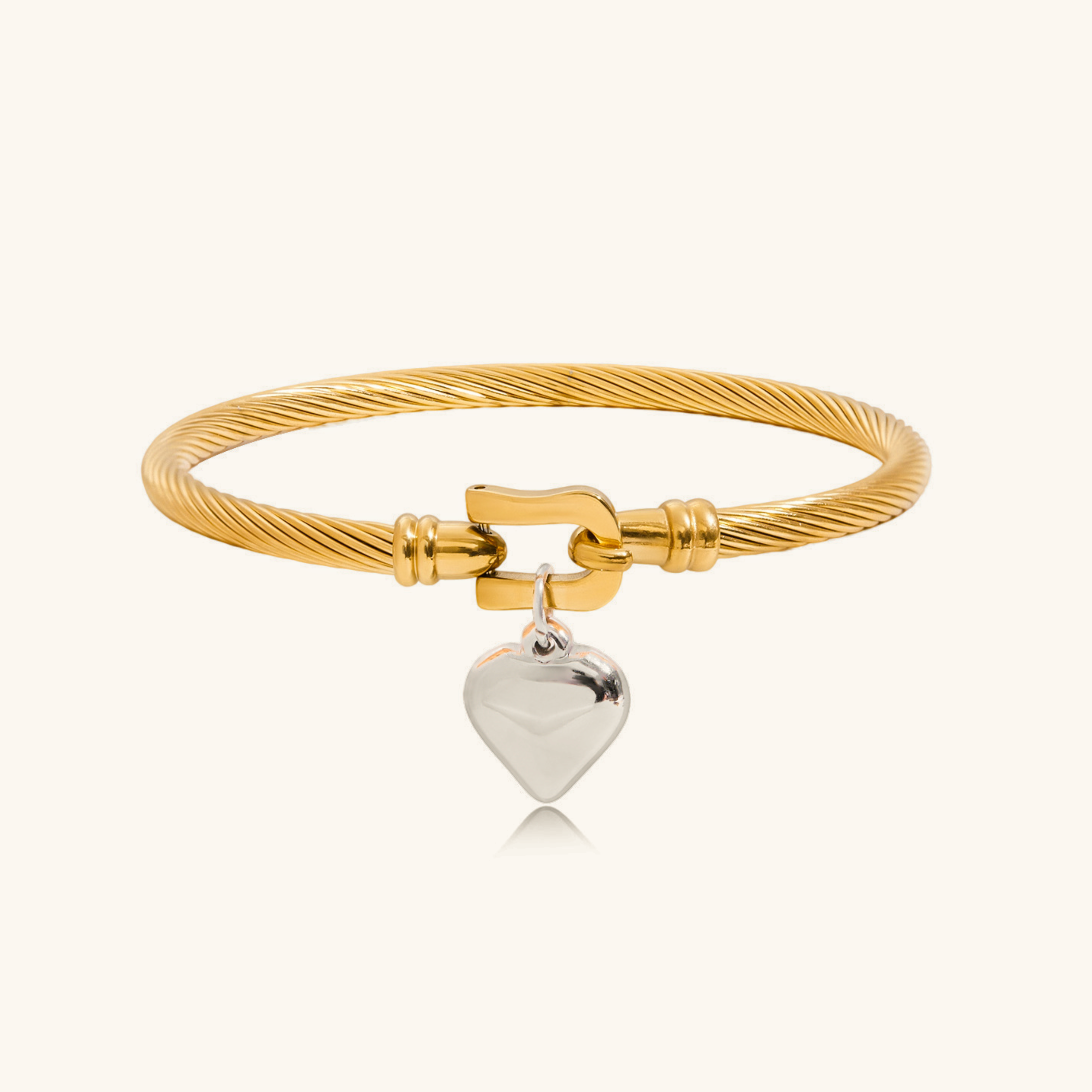 Women's Gold Bracelet with Silver Heart Charm Stainless Steel 0