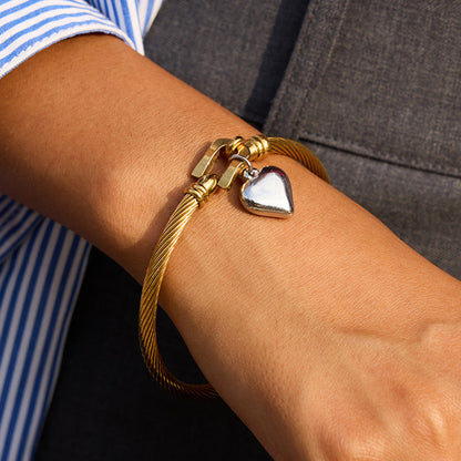 Women's Gold Bracelet with Silver Heart Charm Stainless Steel 1