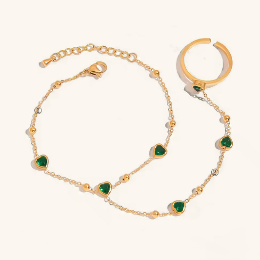 Women's Hand Chain Emerald Stainless Steel-Plated 18k Gold 0